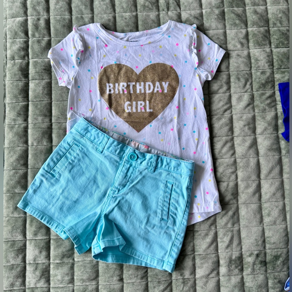 Carters White Tee with Gold Heart and Aqua Accents with Matching Cherokee shorts